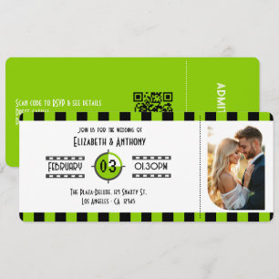 Bold Green, Black & White Cinema Ticket Wedding Invitation