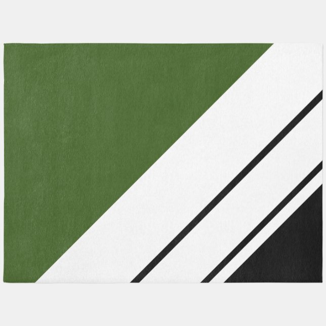Bold Green Black White Diagonal Racing Stripes Outdoor Rug (Front)