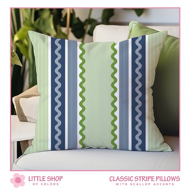 Bold Green Blue Stripes Pinstripes Throw Pillow (Creator Uploaded)