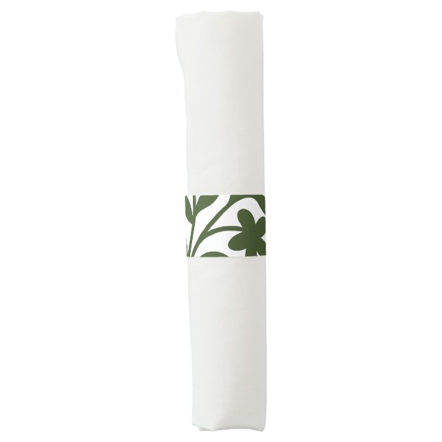 Bold Green Botanical Floral Leaves & Flowers Napkin Bands (Front)