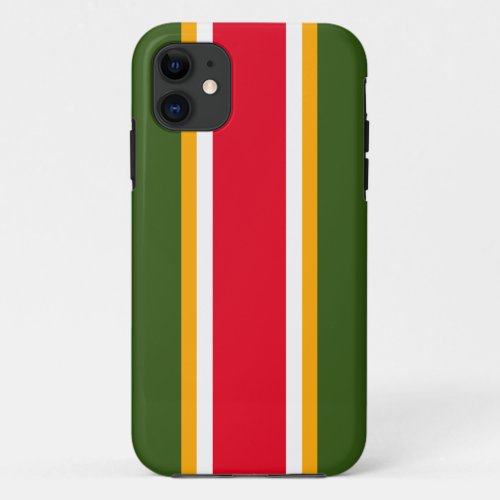 Bold Green Bright Red White Yellow Racing Stripes iPhone 11 Case