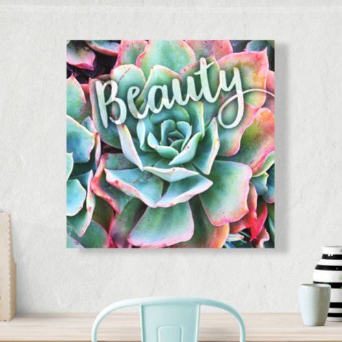 Bold Green Cactus Photo Modern Beauty Quote Script Canvas Print