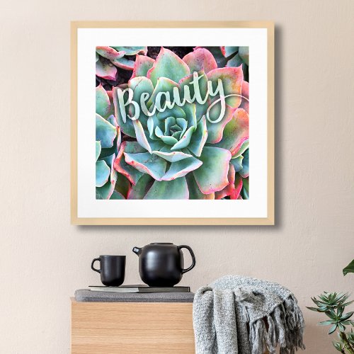 Bold Green Cactus Succulent Photo Beauty Script Poster