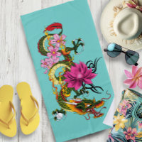 Bold Green Chinese Dragon Lotus Teal Tattoo