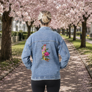 Bold Green Chinese Dragon Lotus Teal Tattoo Denim Jacket