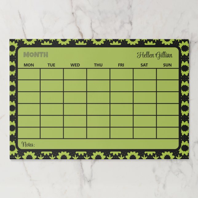 bold green custom month calendar  paper pad (Front)