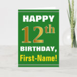 [ Thumbnail: Bold, Green, Faux Gold 12th Birthday W/ Name Card ]
