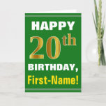 [ Thumbnail: Bold, Green, Faux Gold 20th Birthday W/ Name Card ]