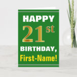 [ Thumbnail: Bold, Green, Faux Gold 21st Birthday W/ Name Card ]