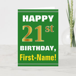 Bold, Green, Faux Gold 21st Birthday w/ Name Card