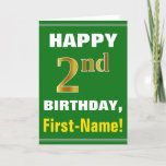 [ Thumbnail: Bold, Green, Faux Gold 2nd Birthday W/ Name Card ]