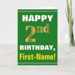 [ Thumbnail: Bold, Green, Faux Gold 2nd Birthday W/ Name Card ]