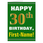 [ Thumbnail: Bold, Green, Faux Gold 30th Birthday W/ Name Card ]