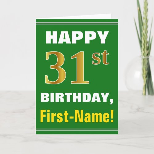 Bold Green Faux Gold 31st Birthday w Name Card