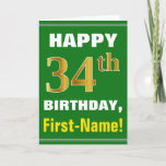 [ Thumbnail: Bold, Green, Faux Gold 34th Birthday W/ Name Card ]