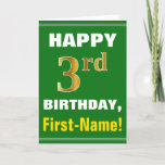 [ Thumbnail: Bold, Green, Faux Gold 3rd Birthday W/ Name Card ]