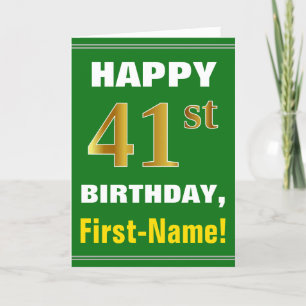 Bold, Green, Faux Gold 41st Birthday w/ Name Card