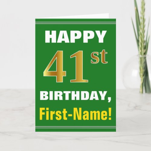 Bold Green Faux Gold 41st Birthday w Name Card