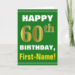 [ Thumbnail: Bold, Green, Faux Gold 60th Birthday W/ Name Card ]