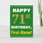 [ Thumbnail: Bold, Green, Faux Gold 71st Birthday W/ Name Card ]
