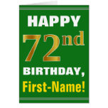 [ Thumbnail: Bold, Green, Faux Gold 72nd Birthday W/ Name Card ]