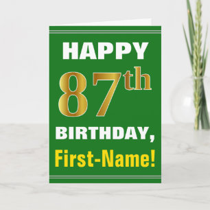 Bold, Green, Faux Gold 87th Birthday w/ Name Card