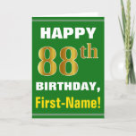 [ Thumbnail: Bold, Green, Faux Gold 88th Birthday W/ Name Card ]