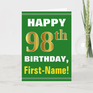 Bold, Green, Faux Gold 98th Birthday w/ Name Card