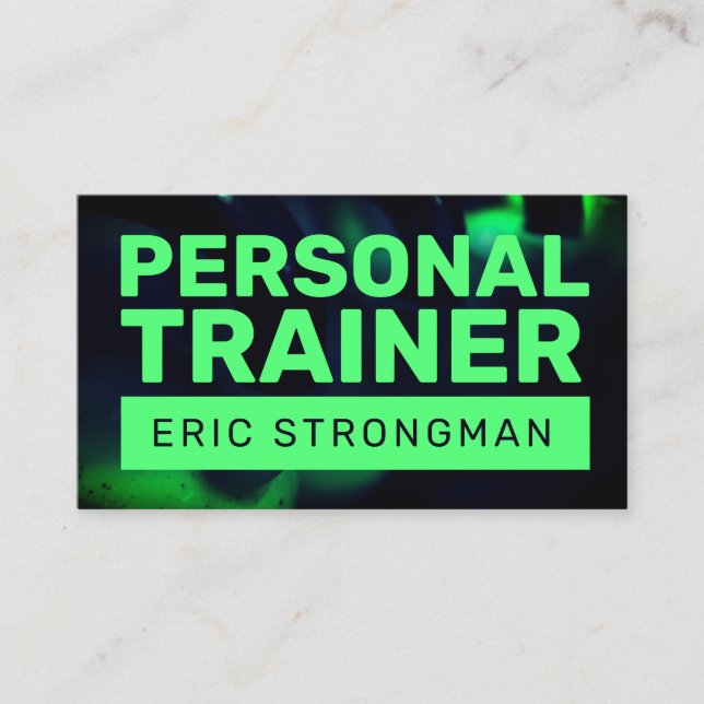 Bold green fitness professional  business card (Front)