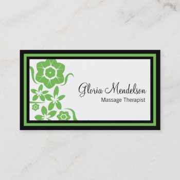 Bold Green Floral Massage Therapy Business Card by mariannegilliand at Zazzle