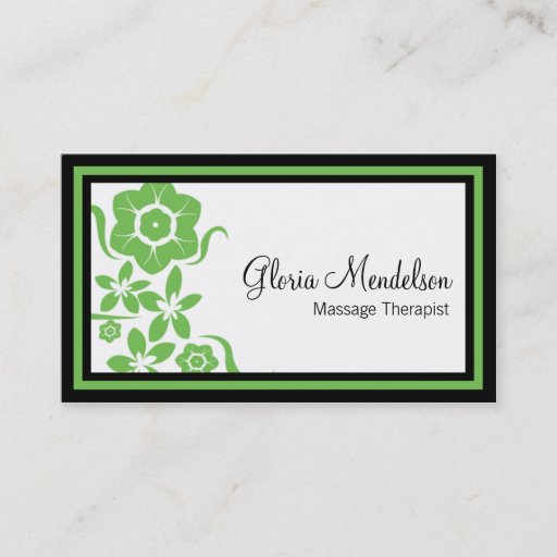 Customizable Bold Green Floral Massage Therapy Business Card