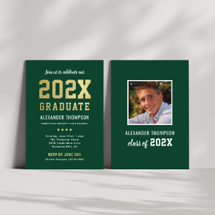 Bold Green Gold 2026 Graduate Graduation Party Foil Invitation
