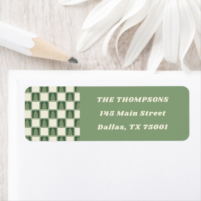 Bold Green Holiday Checker Tree Return Address Label (Insitu)