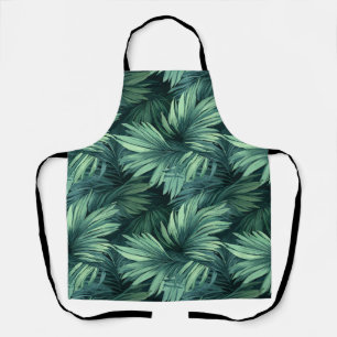 Bold green jungle tropical palm pattern apron