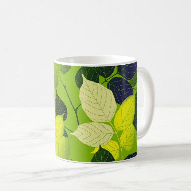 Bold Green Leaves Botanical Design Coffee Mug (Front Right)
