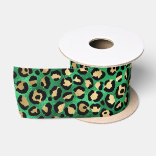 Bold Green Leopard Print Glam Animal Pattern Satin Ribbon