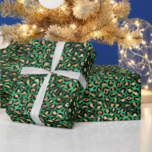 Bold Green Leopard Print   Glam Animal Pattern Wrapping Paper