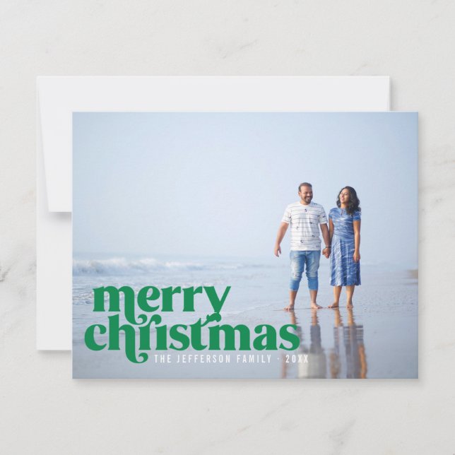Bold Green Merry Christmas Holiday Photo (Front)
