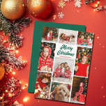 Bold Green Merry Christmas Photo Collage 2025 Holiday Card<br><div class="desc">Bold and beautiful 9 photo collage Merry Christmas cards with your favorite family pictures from 2025. Customize these multiple photo holiday cards with kids or couple photographs around your personalized name and green cursive script.</div>