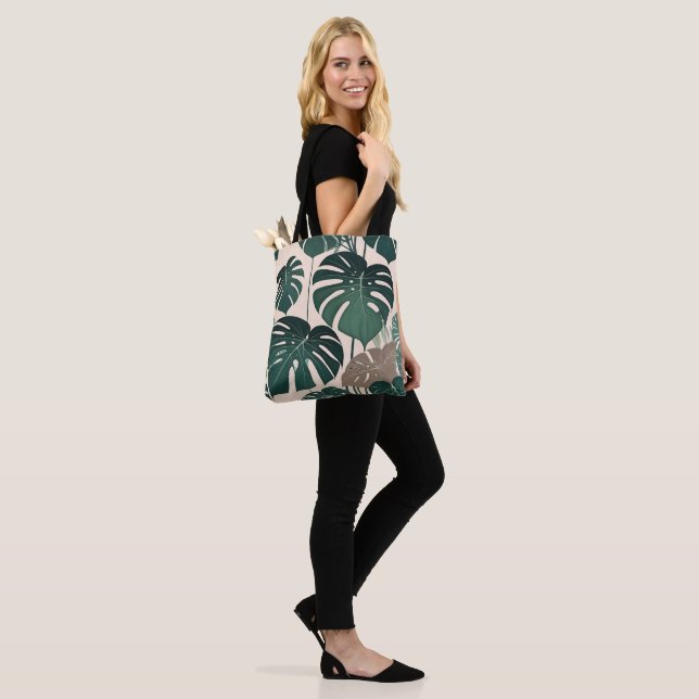 Bold Green Monstera Leaves Tropical Jungle  Tote Bag (On Model)