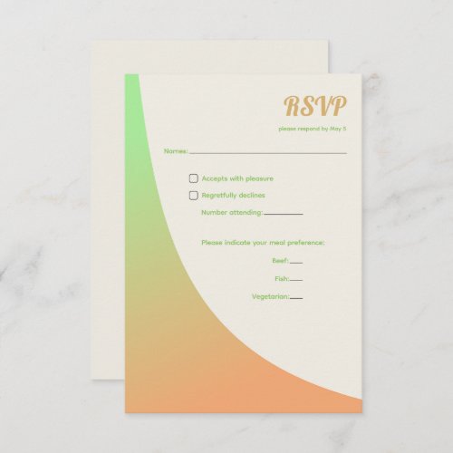 Bold Green Orange Retro Wedding Meal Choice RSVP Card