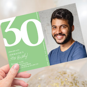 Bold Green Photo 30th Birthday Invitation