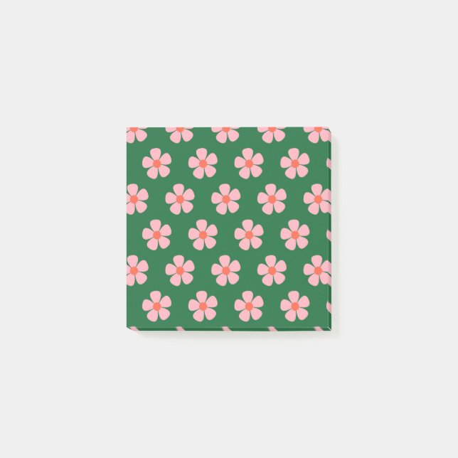 Bold Green & Pink Whimsical Flower Retro Patterns  Post-it Notes (Front)