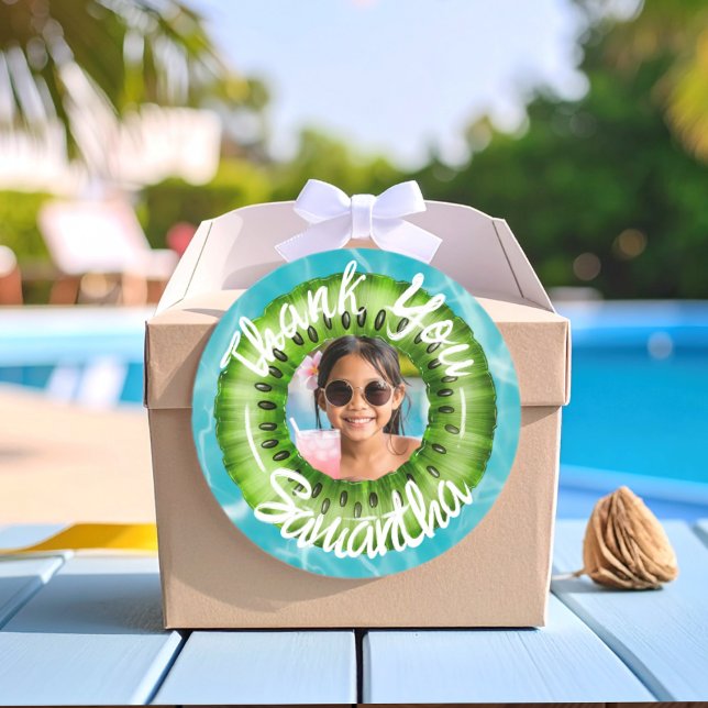 Bold Green Pool Party Thank You Classic Round Sticker (Creator Uploaded)