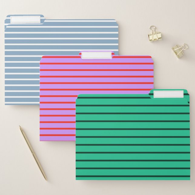 Bold Green Purple Blue Stripe Modern Spring  File Folder (Set)