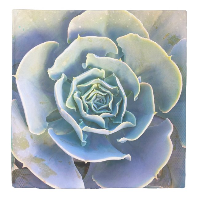 Bold green purple succulent photo pattern queen duvet cover (Front)