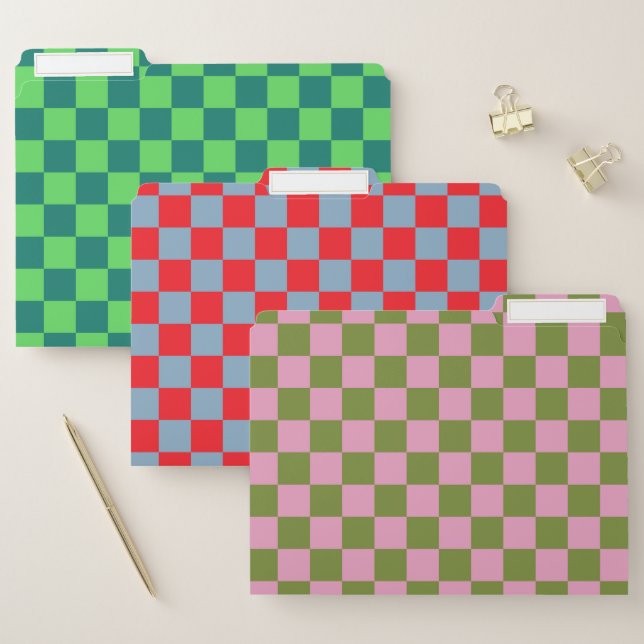 Bold Green Red Pink Checkered Modern Spring Summer File Folder (Set)