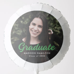 Bold Green Script Personalized Photo Graduation Balloon