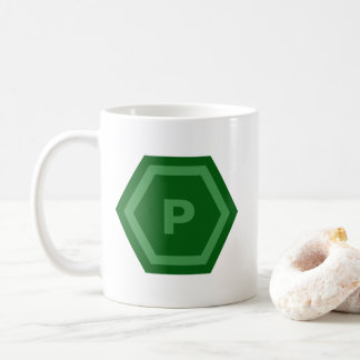 Bold Green Single Letter Monogram in Hexagons Coffee Mug