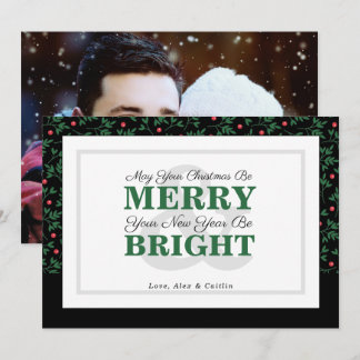 Bold Green Typography Holiday Greenery Photo Card